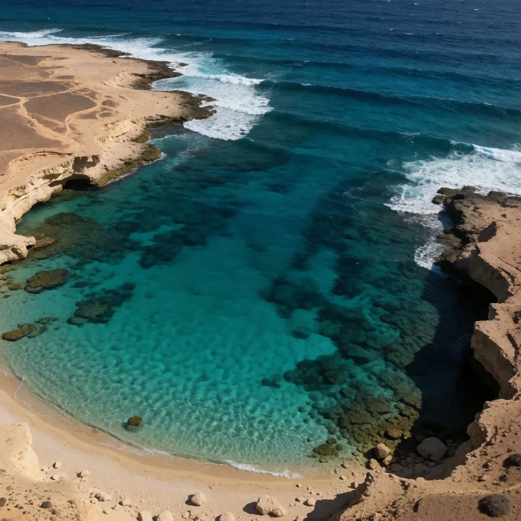 Aerial view of a coastal bay showing contrasting calm and wind-affected water