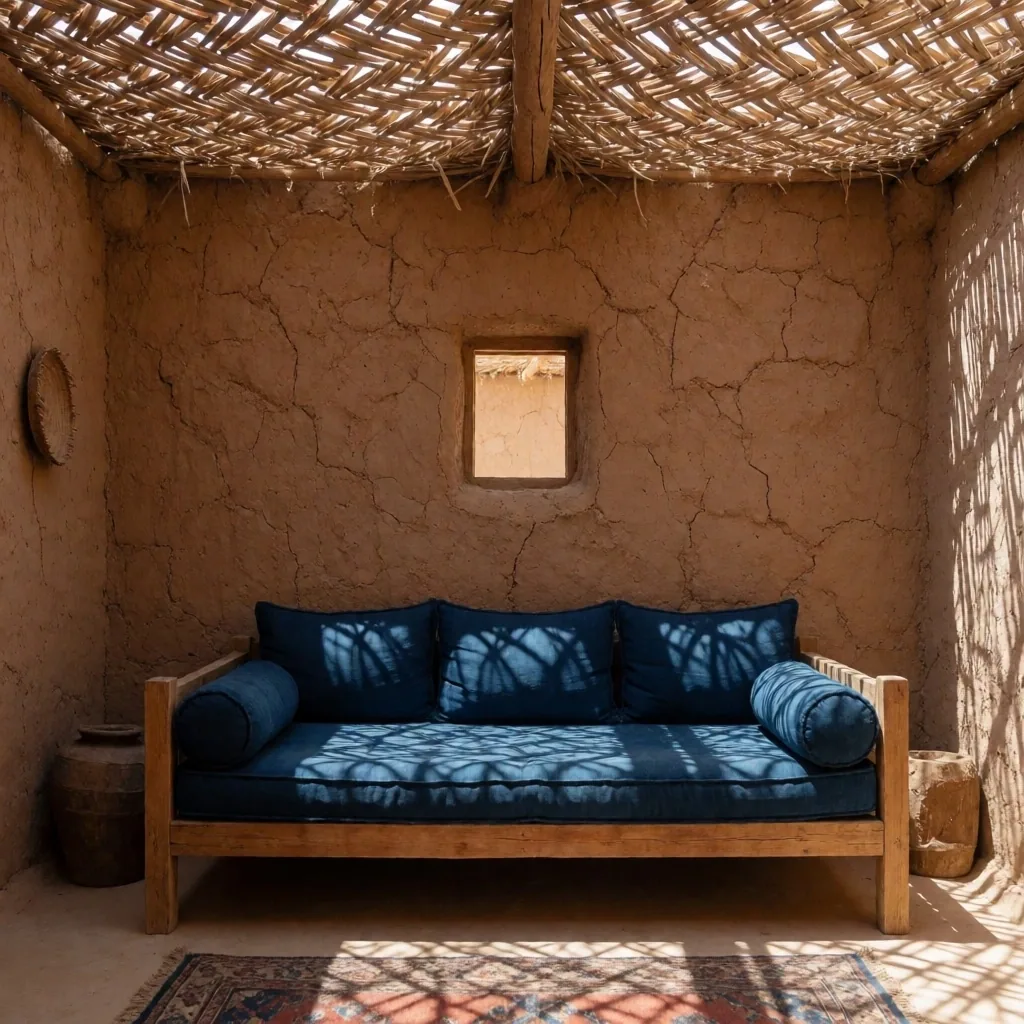 Quiet interior of an independent lodge in an Egyptian oasis