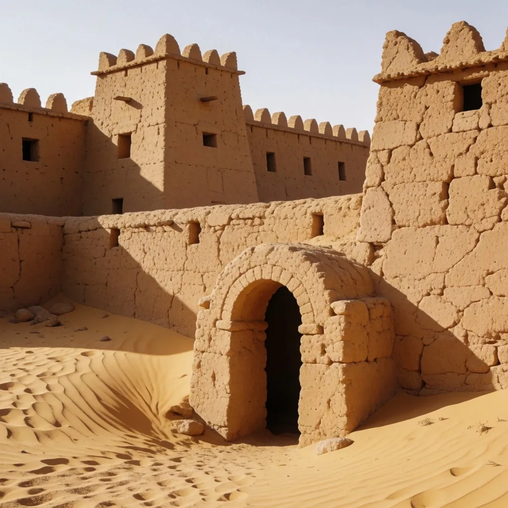 Coptic monastery wall with a palm tree in the Egyptian desert