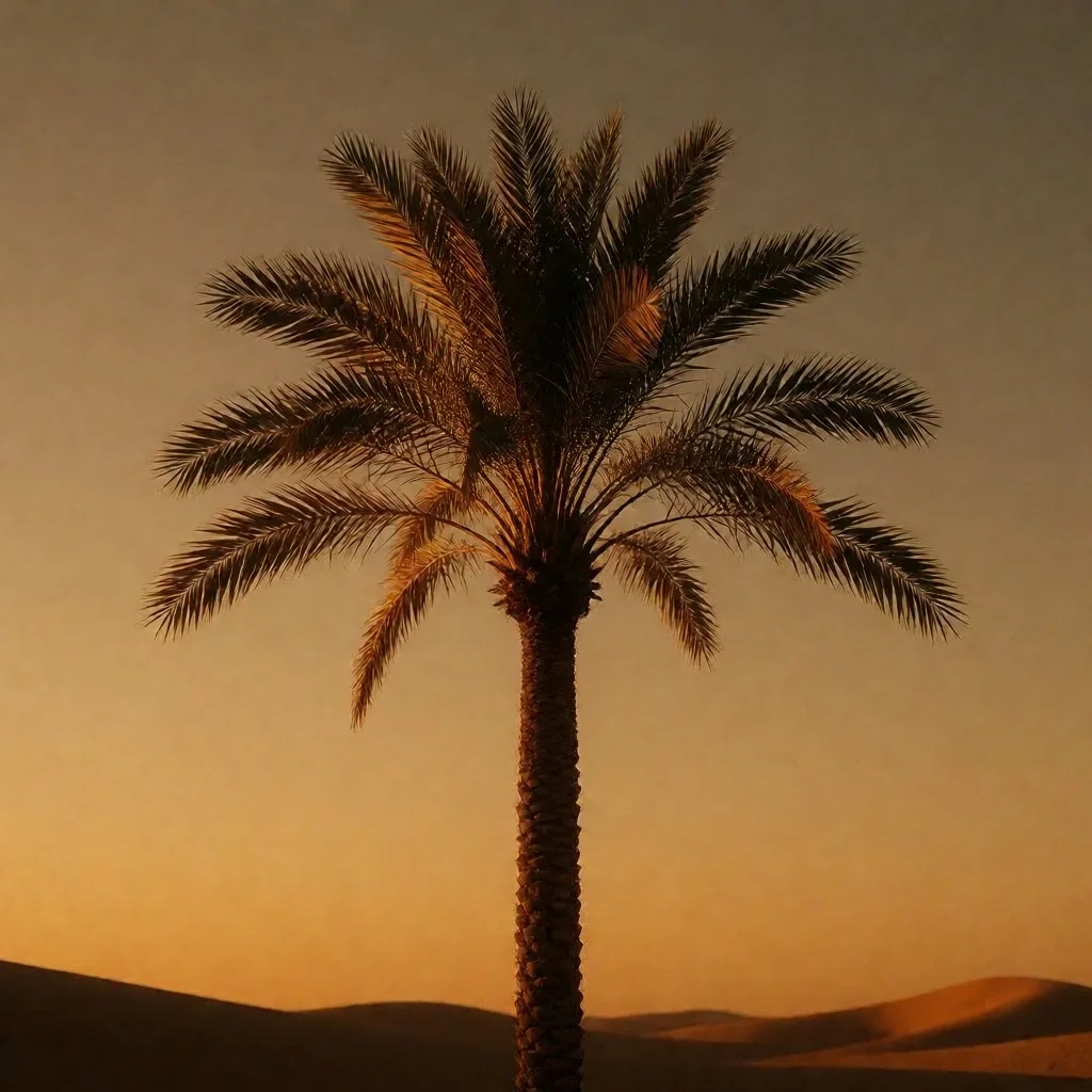 Date palm silhouette at sunset