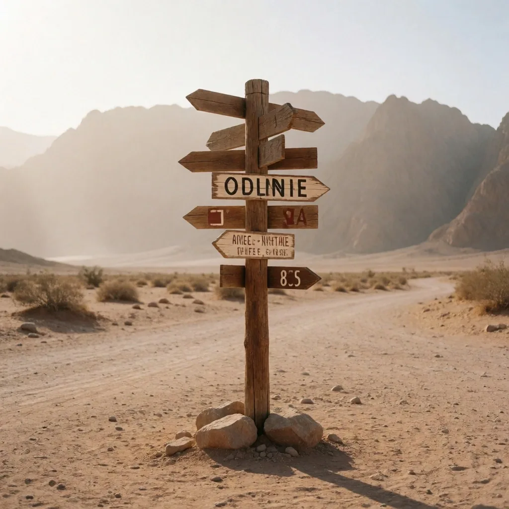 Desert signpost at a crossroads