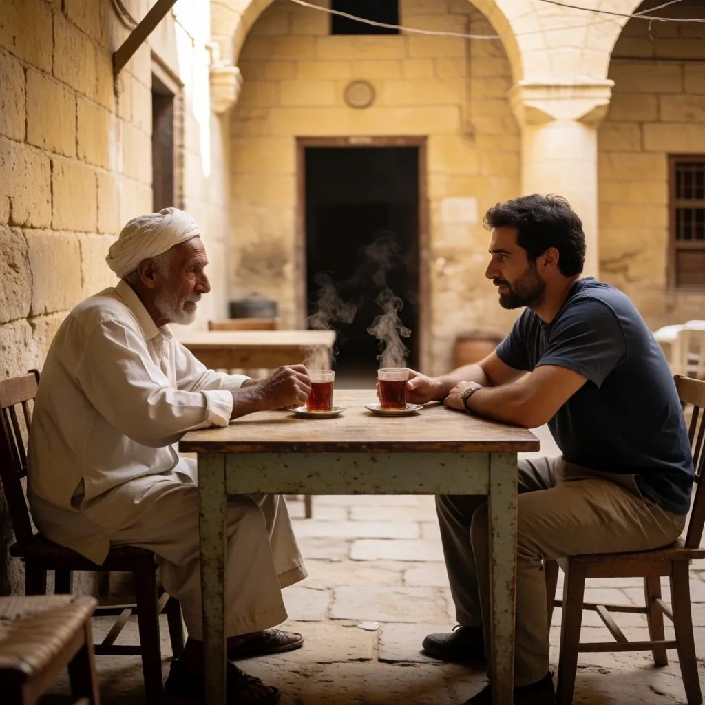 Two men sharing tea at a Cairo coffee shop
